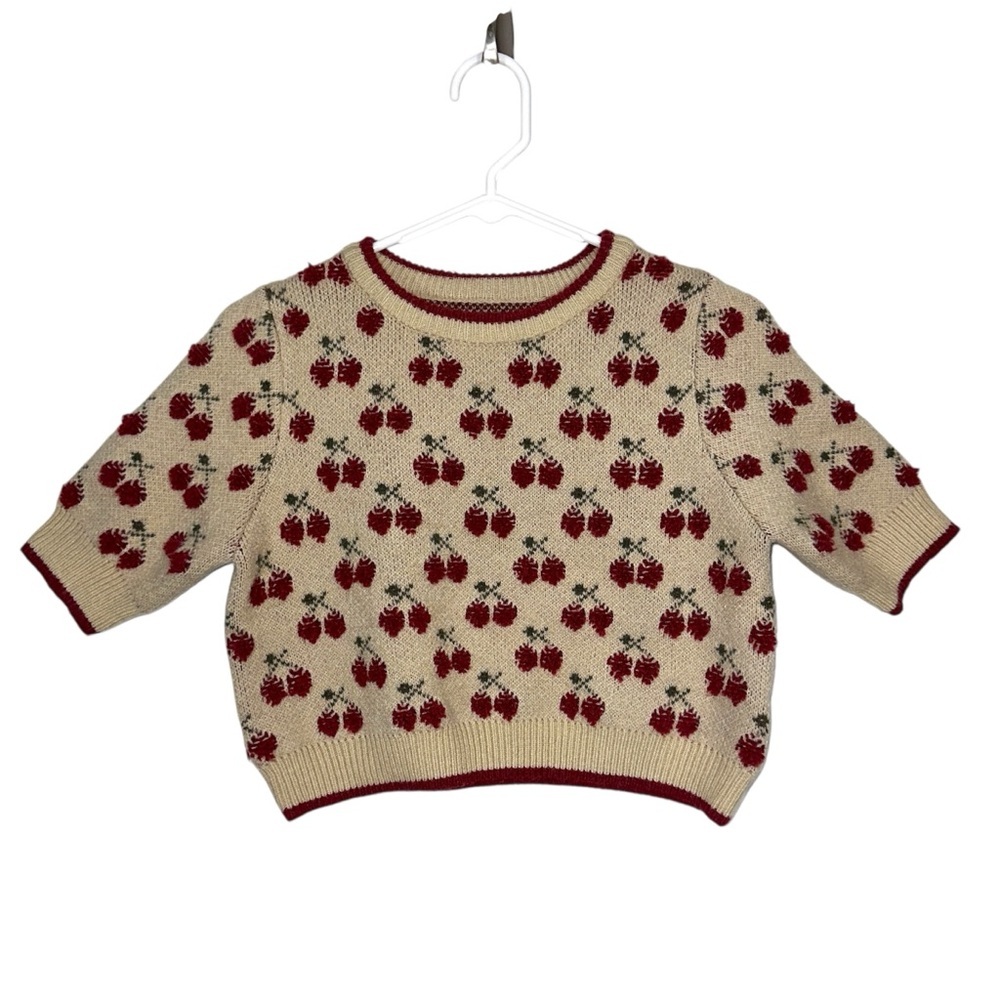 Cider Cherry Pattern Knitted Crop Top With Contrasting Binding - Picture 3 of 7